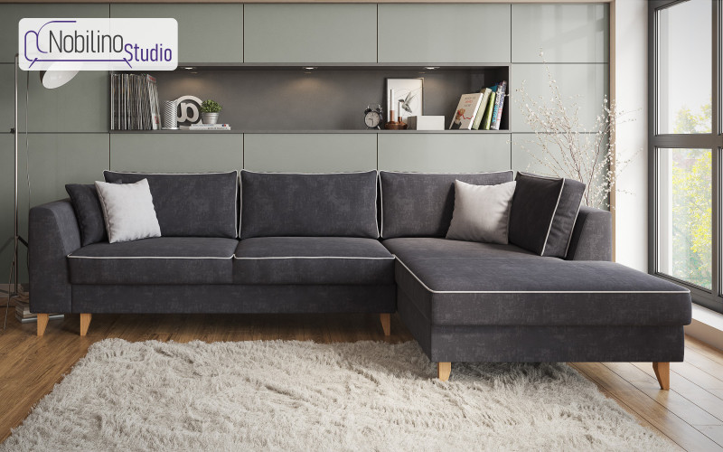 Extendable corner sofa Bologna, dark grey + light grey  1