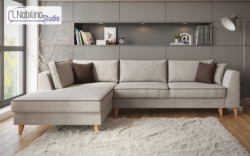 Extendable corner sofa Bologna, light beige + brown  1