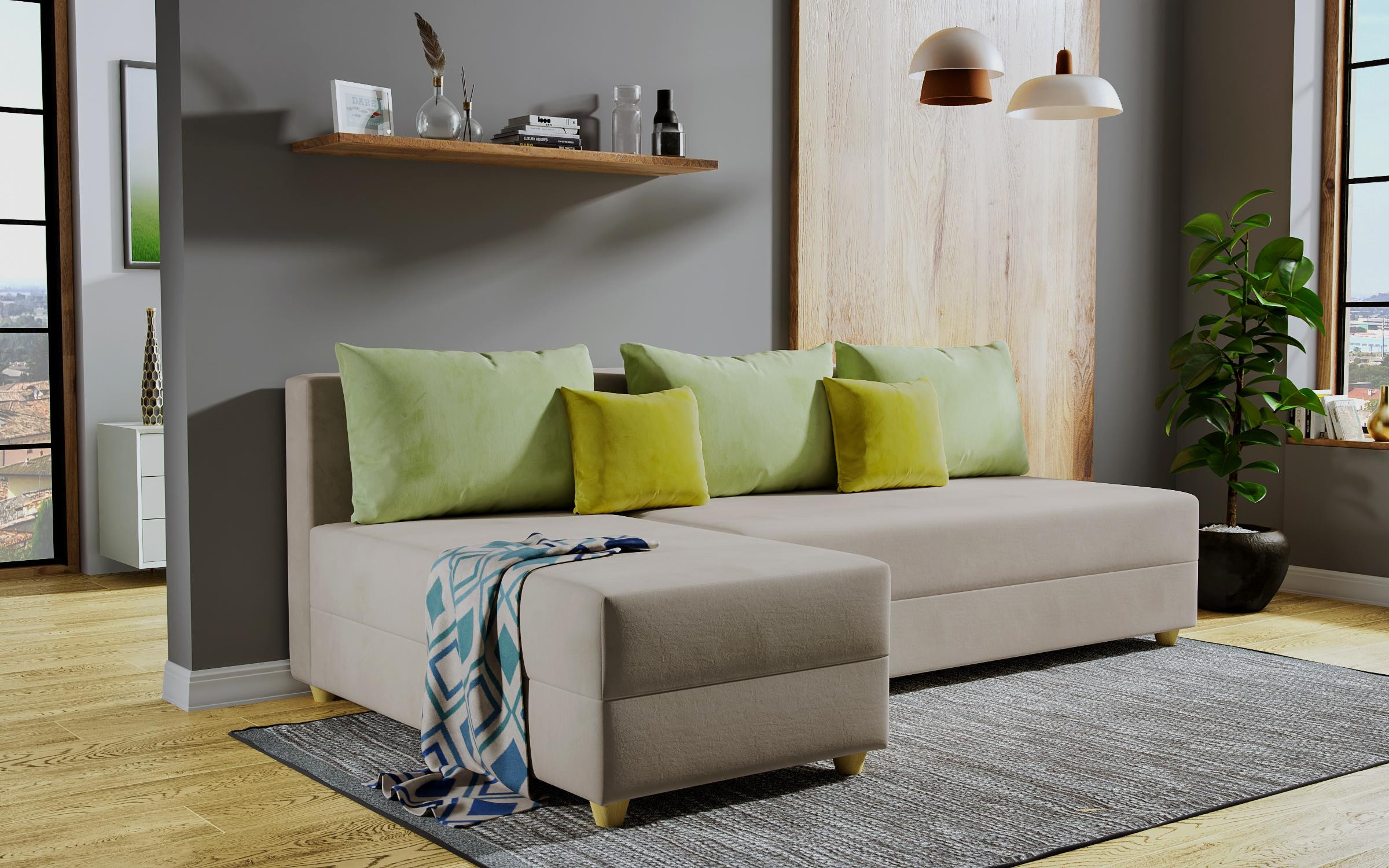 Extendable corner sofa Dafini, dark beige + green  6
