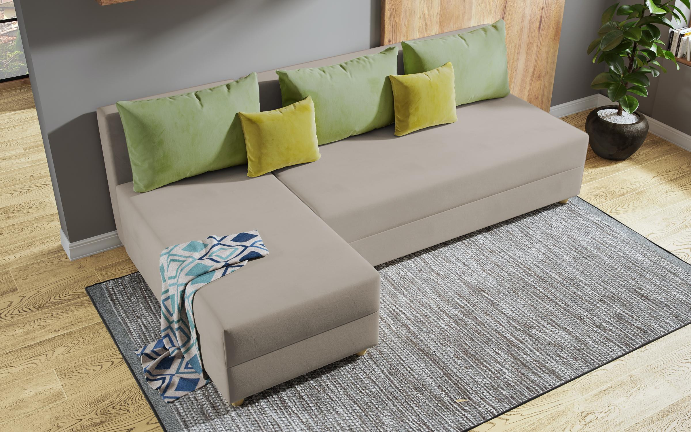 Extendable corner sofa Dafini, dark beige + green  7