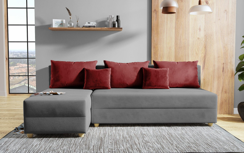 Extendable corner sofa Dafini, grey + red  1
