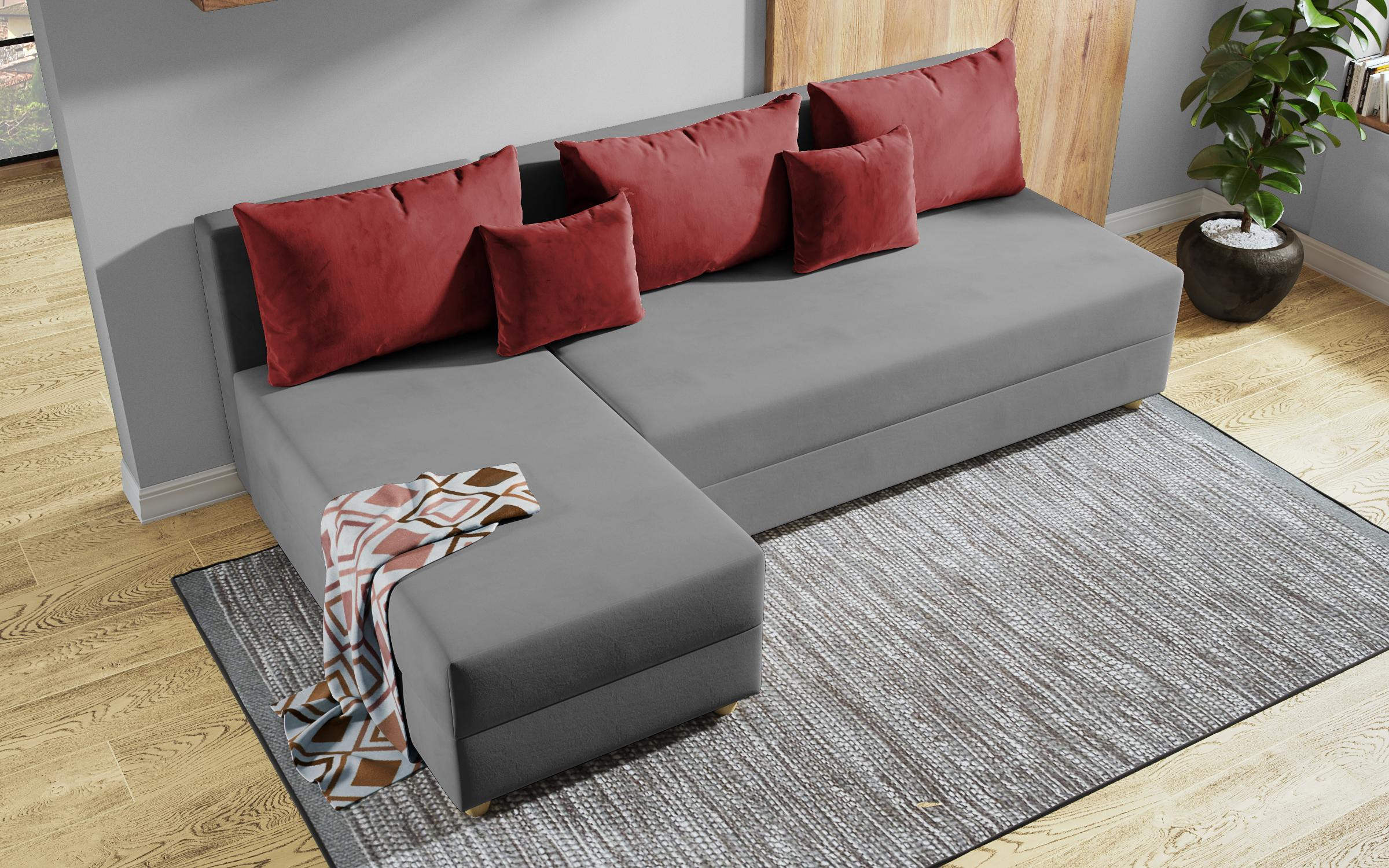 Extendable corner sofa Dafini, grey + red  6