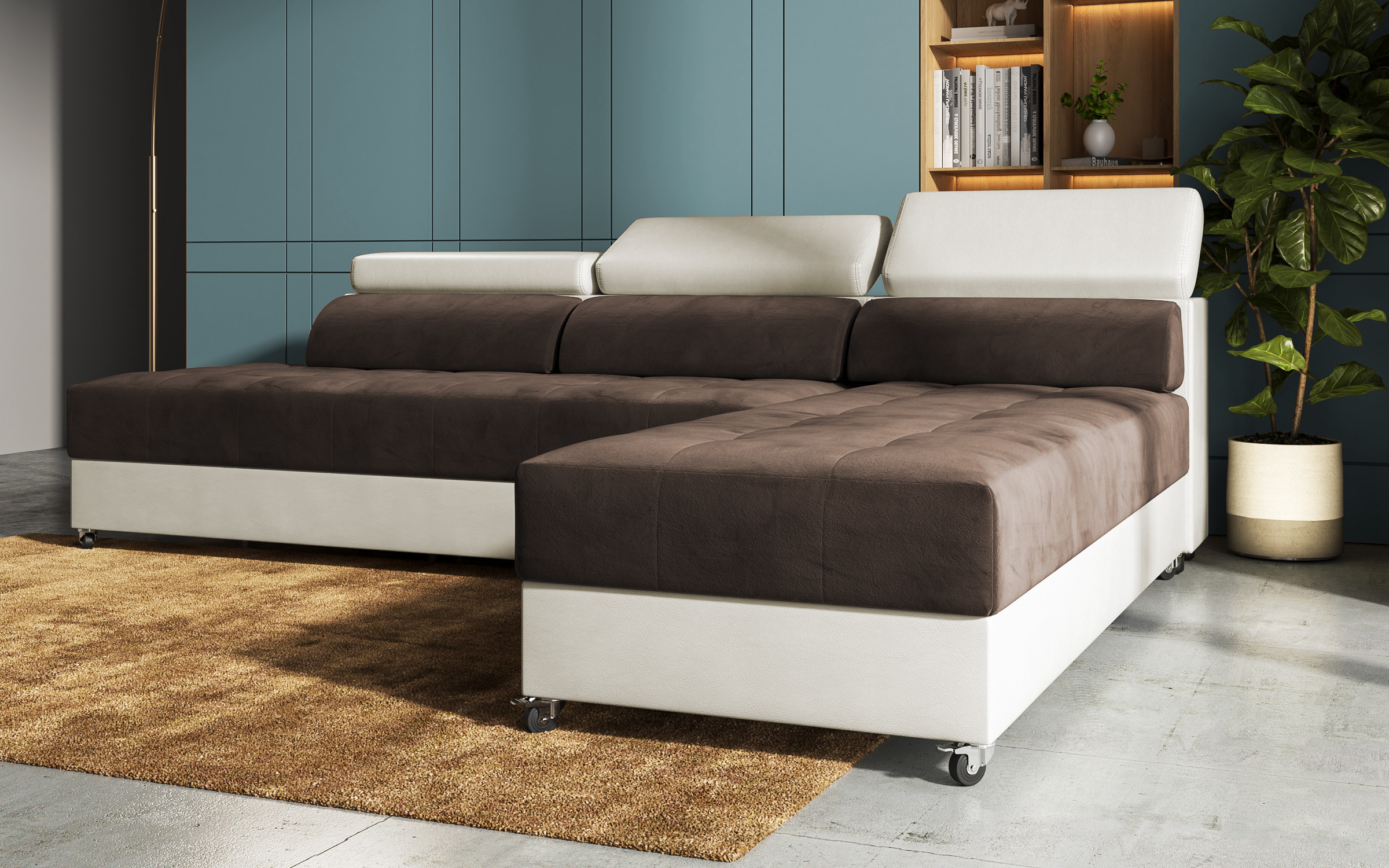 Living room corner Galance, brown + beige leather  8