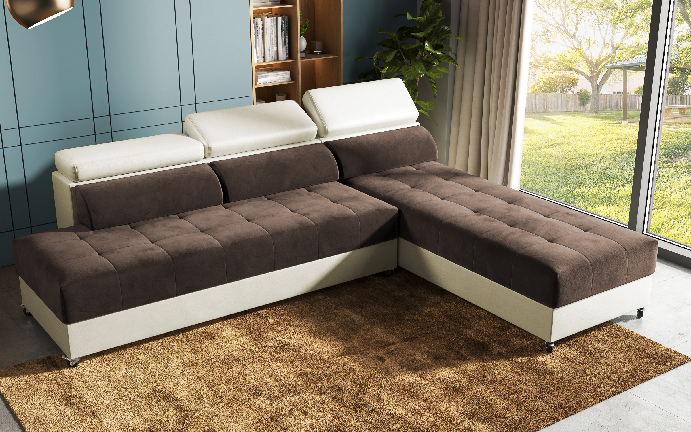 Living room corner Galance, brown + beige leather  10