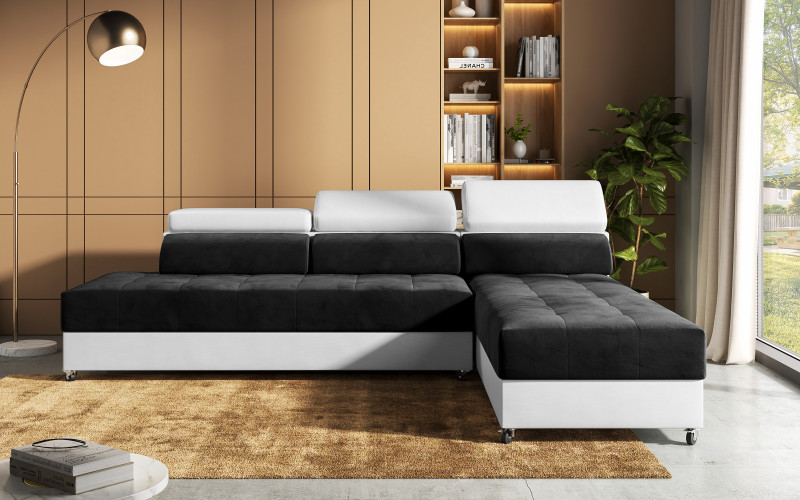 Living room corner Galance, graphite + white leather  1