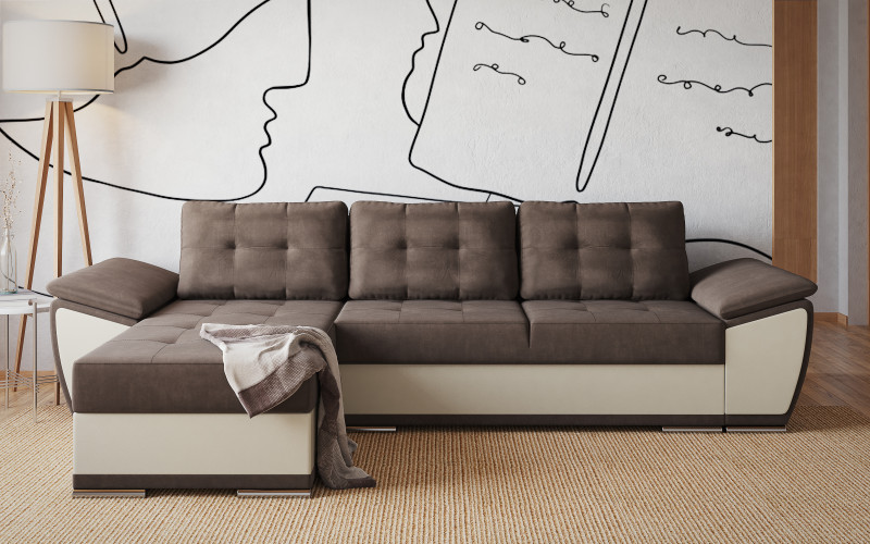 Extendable corner sofa Tonino, dark brown + beige leather  1