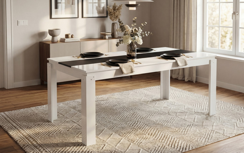 Dining table Phoenix 160, white + black gloss  1