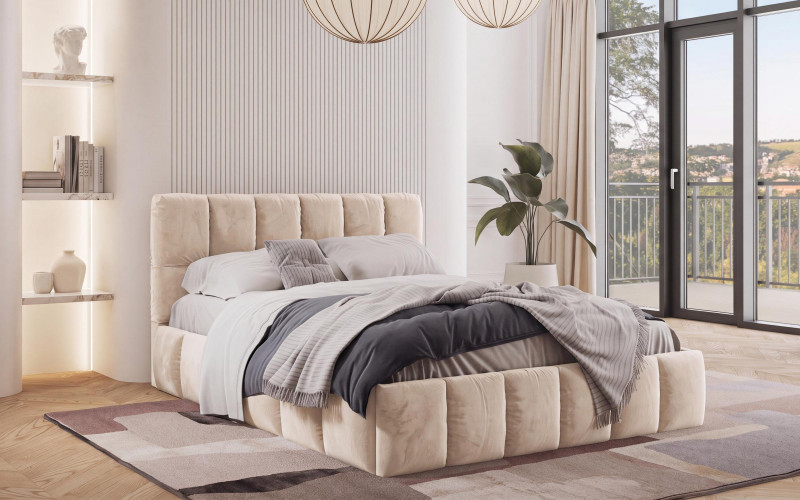 Upholstered double bed for mattress 160/200 Fiorela, beige  1