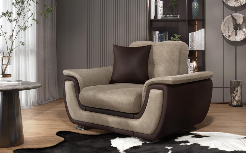 Armchair + click-clack mechanism Princess ΙΙ, dark beige + brown leather  1