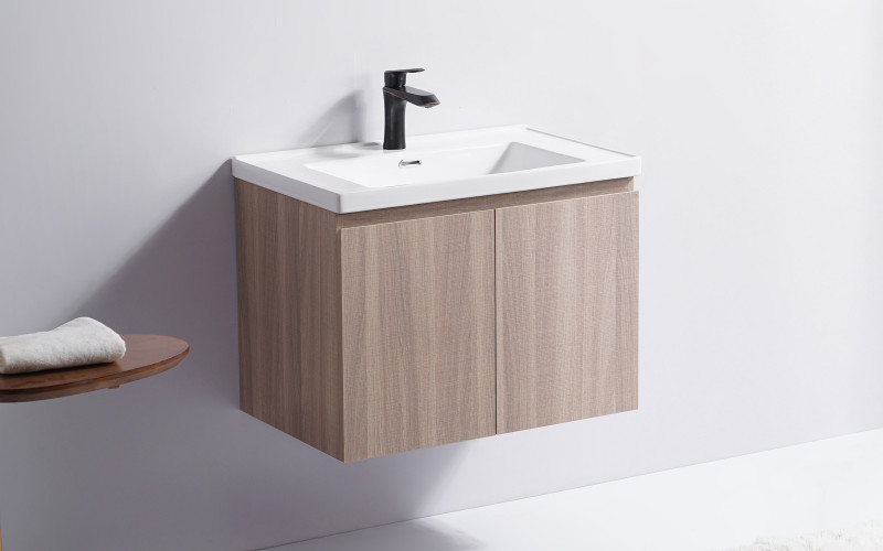 PVC bathroom base cabinet with sink Sibiliya 2, light brown  1