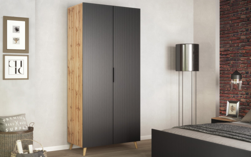 Double-winged wardrobe Letty, Appalachian oak + quartz  1