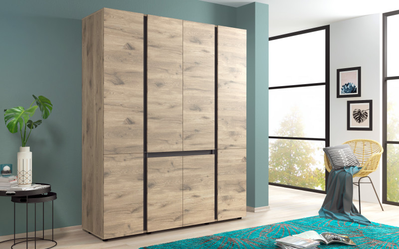 Four-winged wardrobe Omonia, light Scandinavian oak + anthracite matt  1