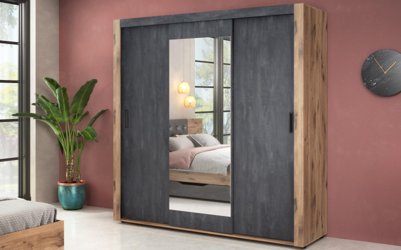 Wardrobe with sliding doors Sandero, dark Scandinavian oak + Magma  1
