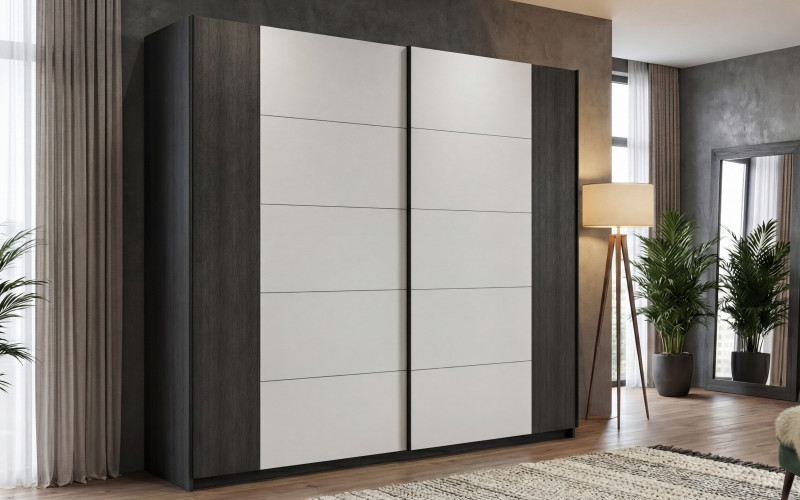 Wardrobe with sliding doors Infinity, white + Anthracite oak  1