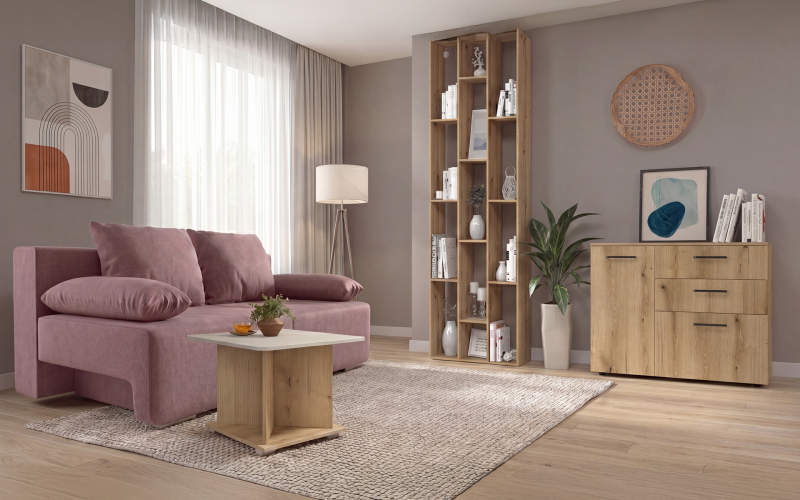 Living room set Keira, pink + Evoke oak + Aspen beige  1