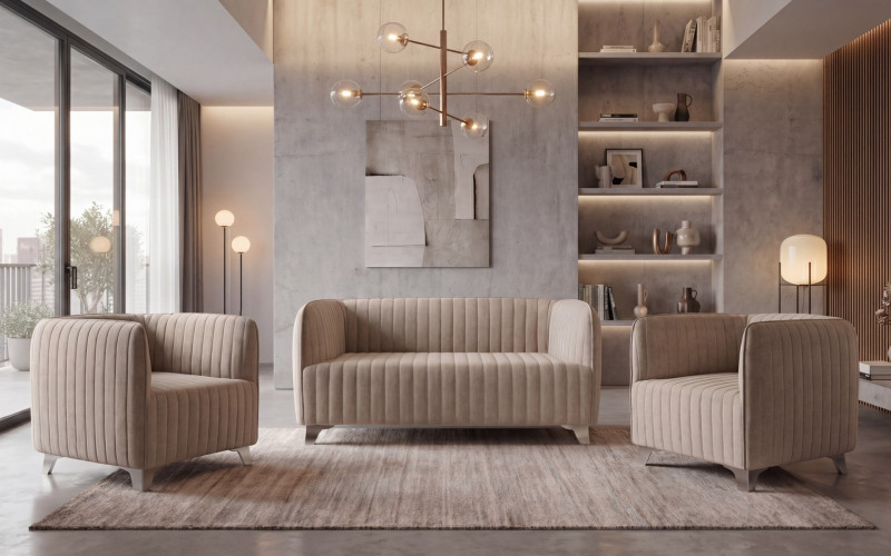 Sofa + 2 armchairs Macao, dark beige  1