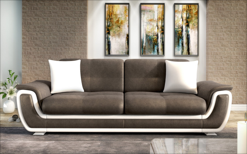Extendable click-clack sofa Princess ΙΙ, dark brown + white leather  1