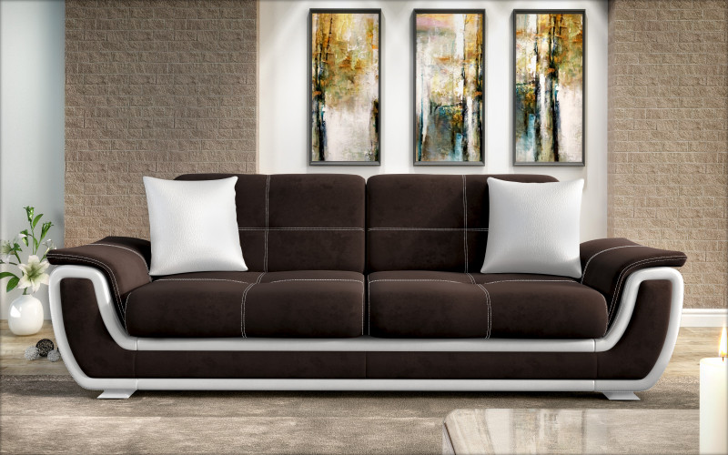 Extendable Princess II + click clack mechanism sofa, dark brown + white leather  1