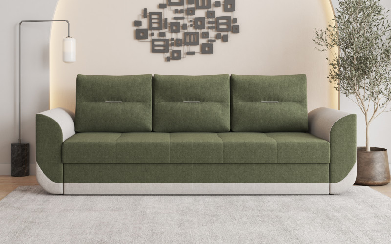 Extendable three-seater sofa Sven, dark green + beige melange  1
