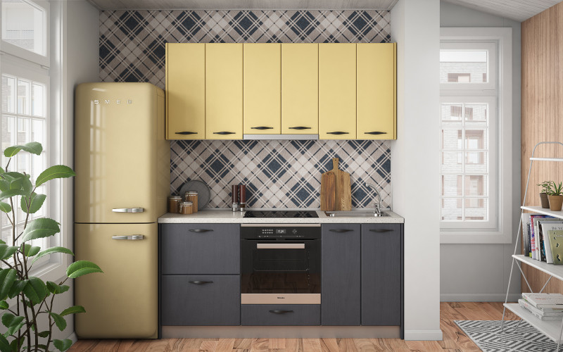 Kitchen Kiara, satin yellow + dark grey Aspen  1