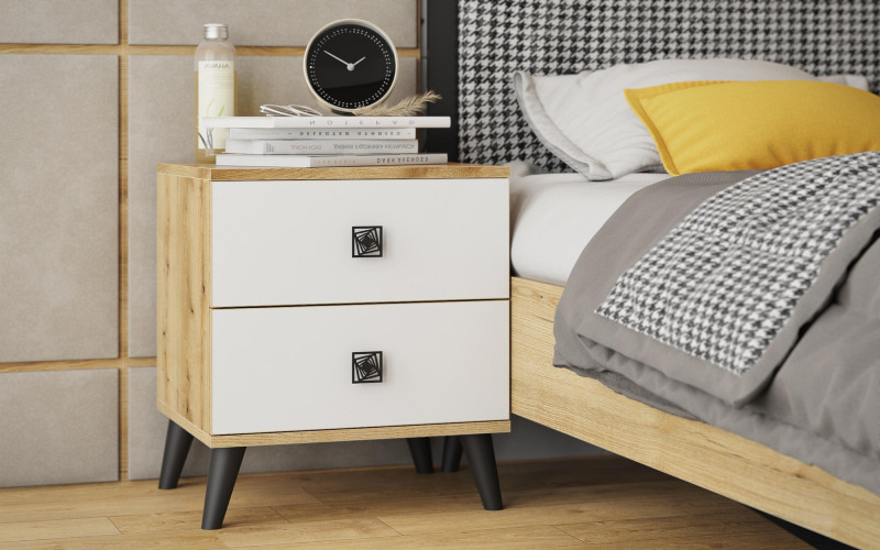 Nightstand Amariya, white gloss + Evoke oak  1