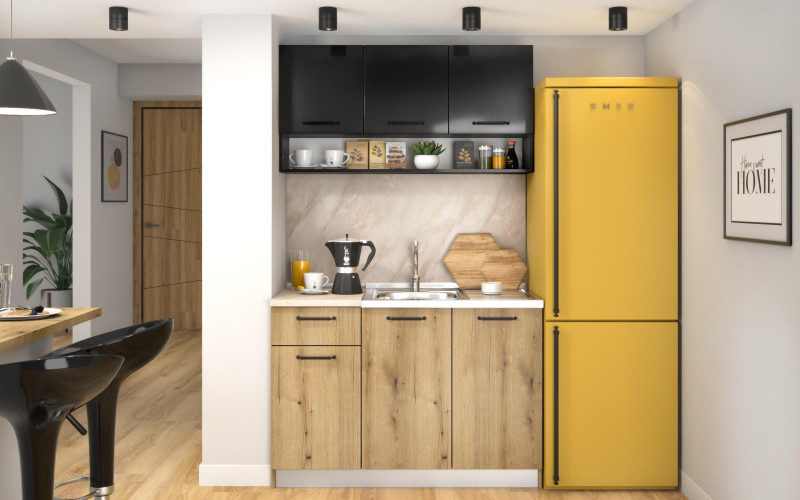 Kitchen Ferrero, black gloss + Evoke oak  1