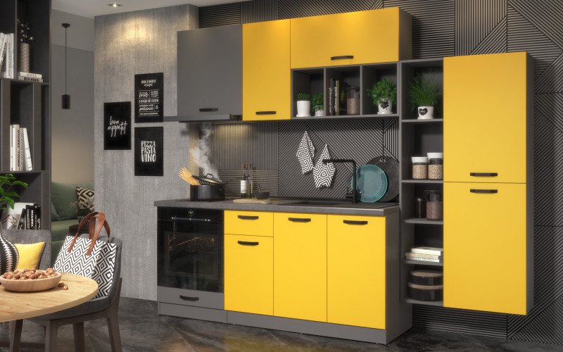 Kitchen Lina, anthracite matt + yellow  1