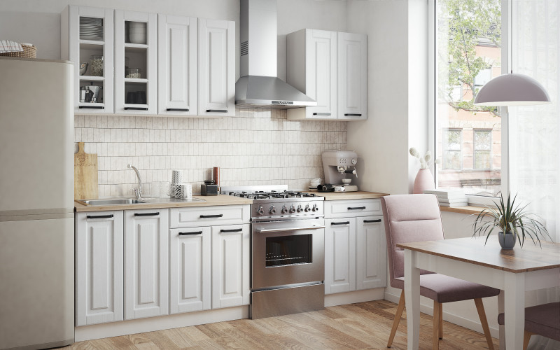 Kitchen with included thermo countertop Denira, white texture  1