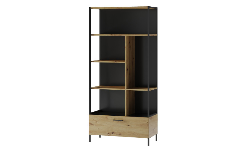 Bookcase Lucas, Artisan oak + black matt  1