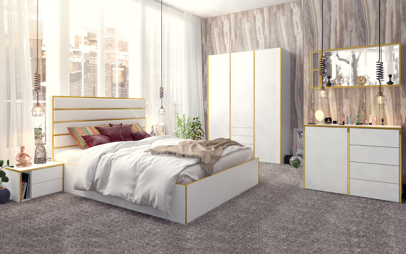 Bedroom furniture set Tijuana for mattress 160/200, white + golden  1