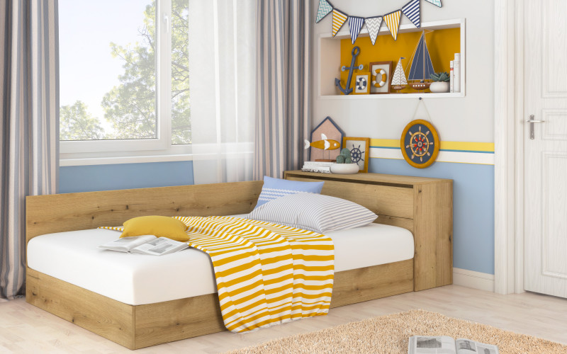 Bed + storage chest for mattress 120/190 Prista, Evoke oak  1