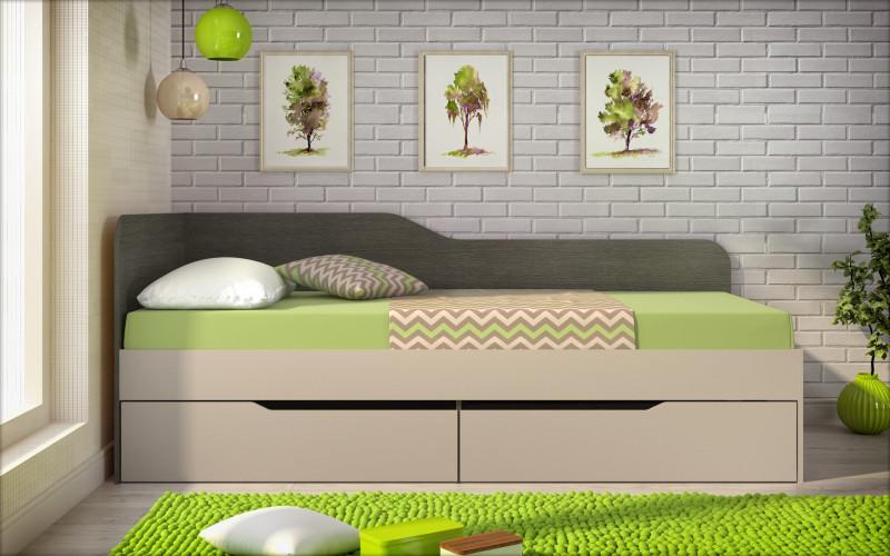 Bed + drawers for mattress 90/200 Amiko, Anthracite oak + cashmere  3