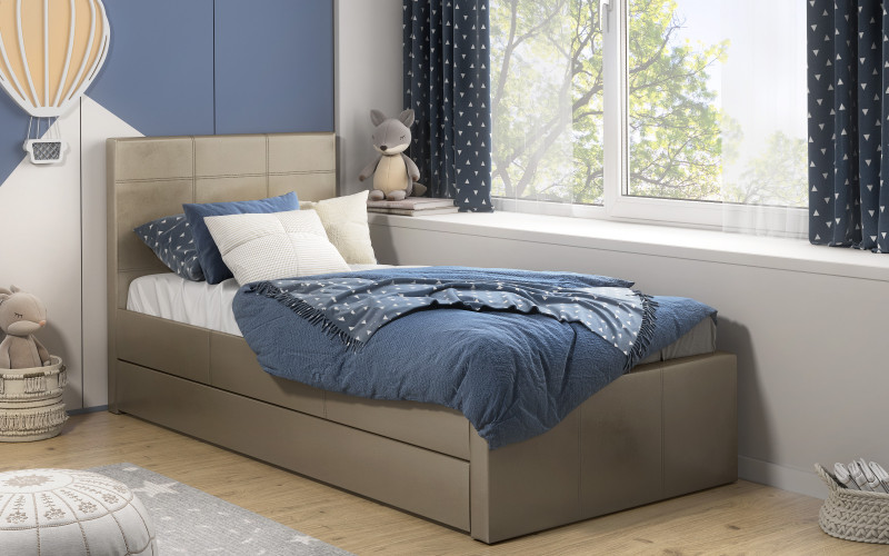 Leather bed with a drawer Nolan for mattress with size 90/200, beige leather  1