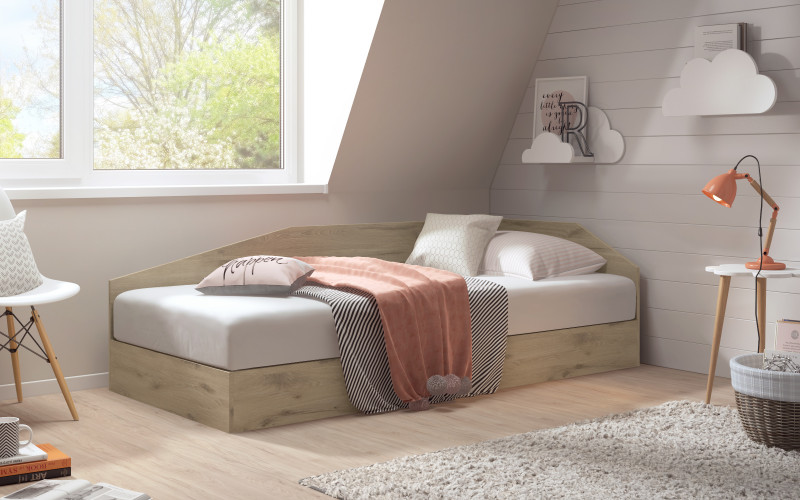 Bed Ralitsa with mechanism for mattress 90/200, light Scandinavian oak  1