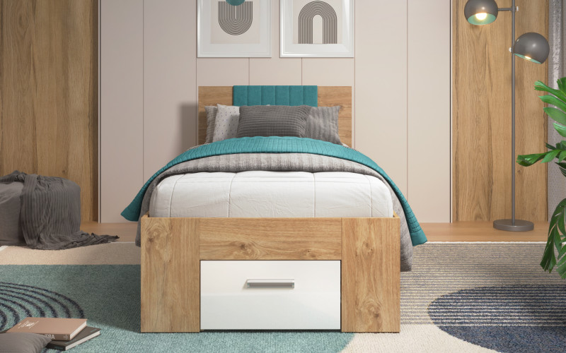 Bed for mattress 90/200 Ray, Golden oak + white gloss  3