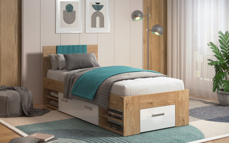 Bed for mattress 90/200 Ray, Golden oak + white gloss  1
