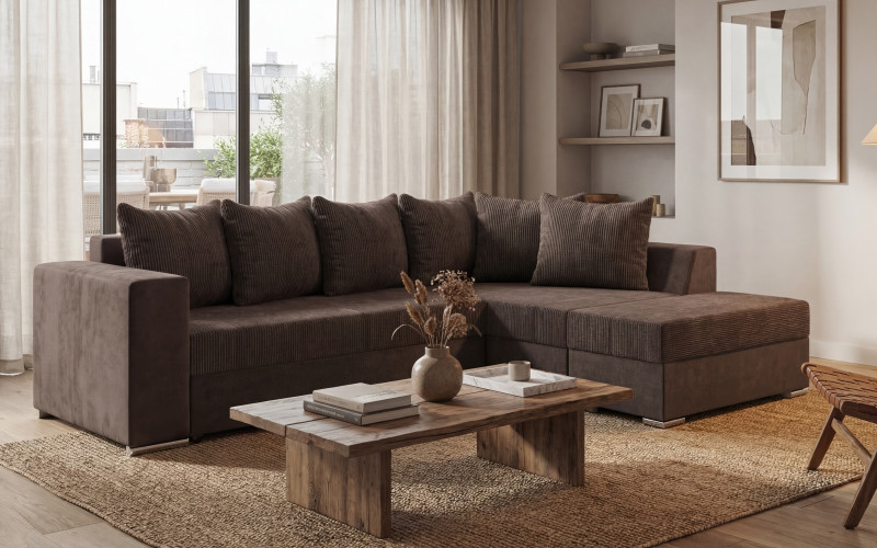 Extendable corner sofa + ottoman Londo, light brown  3