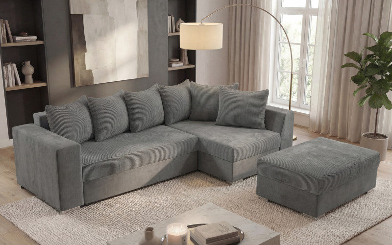 Extendable corner sofa + ottoman Londo, grey  1