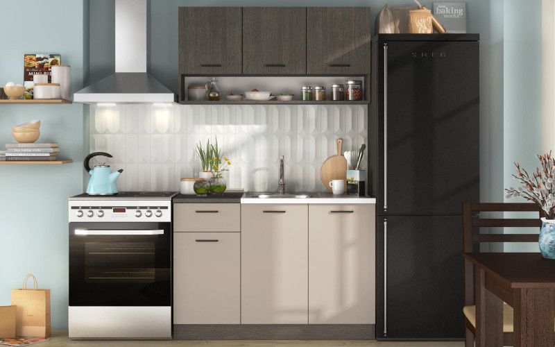 Kitchen with included thermo countertop Lora 5 mini, cashmere + Anthracite oak  3