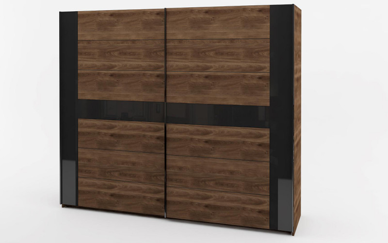 Wardrobe Modern M03, Brandy Castello oak + black gloss  1