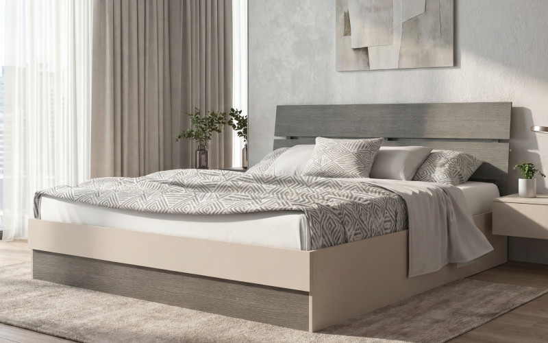 Double bed for mattress 160/200 Medeya, cashmere + Anthracite oak  1