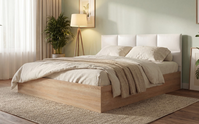 Upholstered double bed 160/200 Magdalena, Sonoma oak + white leather  1