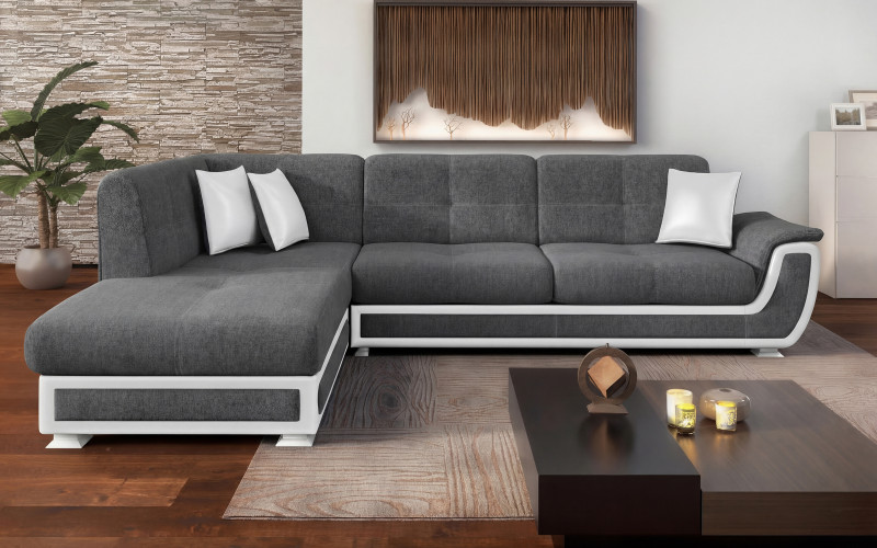 Extendable corner sofa + click-clack mechanism Princess ΙΙ, grey + white leather  1