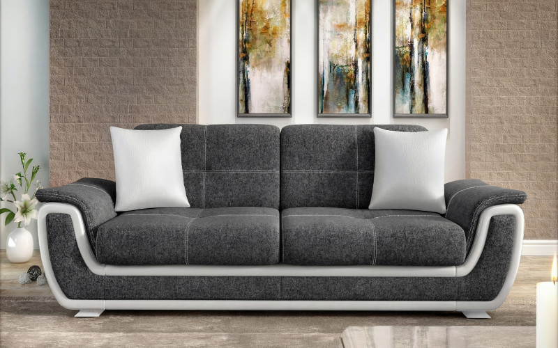Extendable click-clack sofa Princess ΙΙ, grey + white leather  1