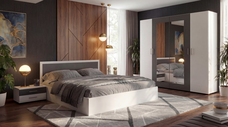 Bedroom furniture set for mattress 160/200 Porto, white + anthracite matt  1