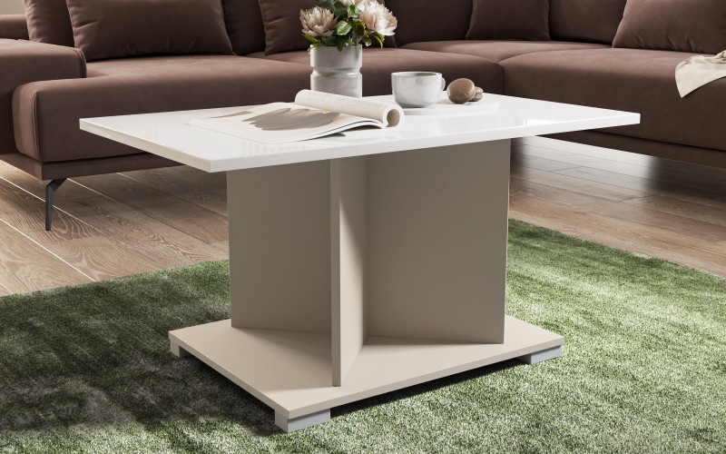 Coffee table + MDF Aurea L, sand matt + white gloss  1