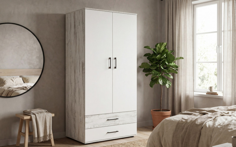 Double-winged wardrobe with drawers Monterey, Antique oak + white  1