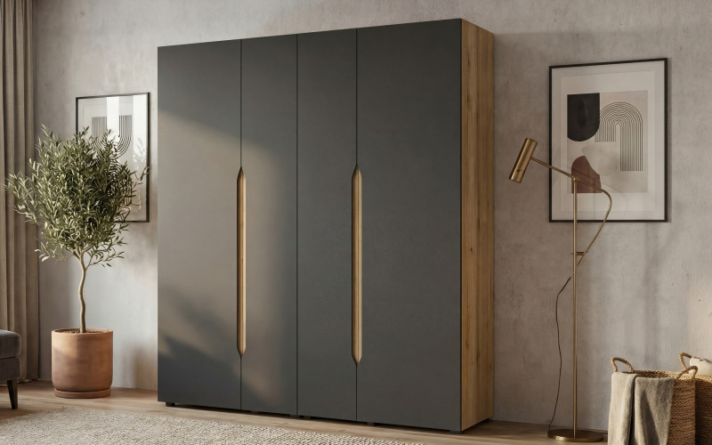 Four-winged wardrobe Murphy, anthracite matt + Evoke oak  1