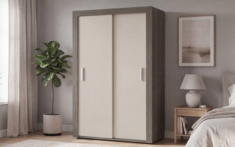 Double-winged wardrobe with clothes rod Nemo 2, Anthracite oak + cashmere  1