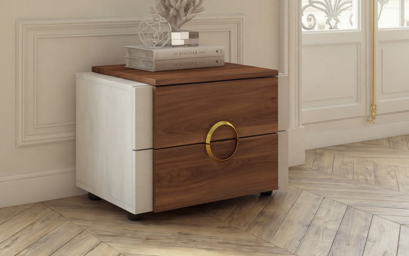 Nightstand Aronda, Silk + Cognac oak  1